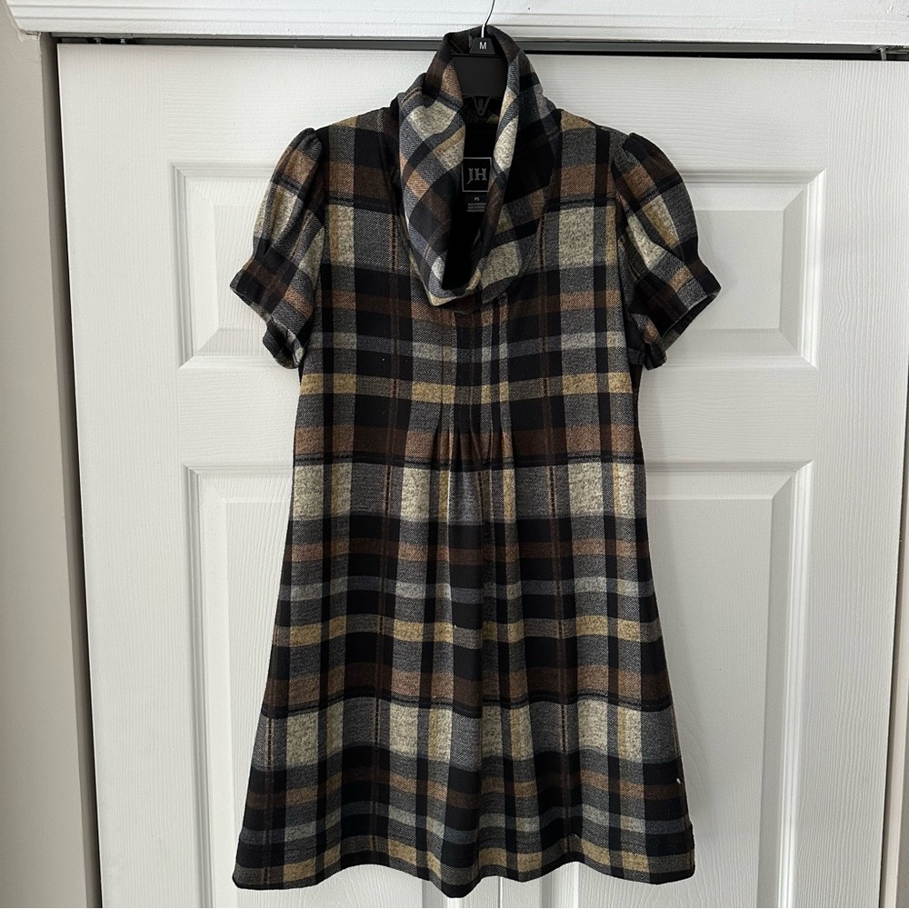 Plaid Black and Brown Short Sleeve Dress